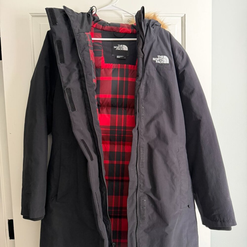 The North Face Matte Black Down Jacket with Fur Hood- Large